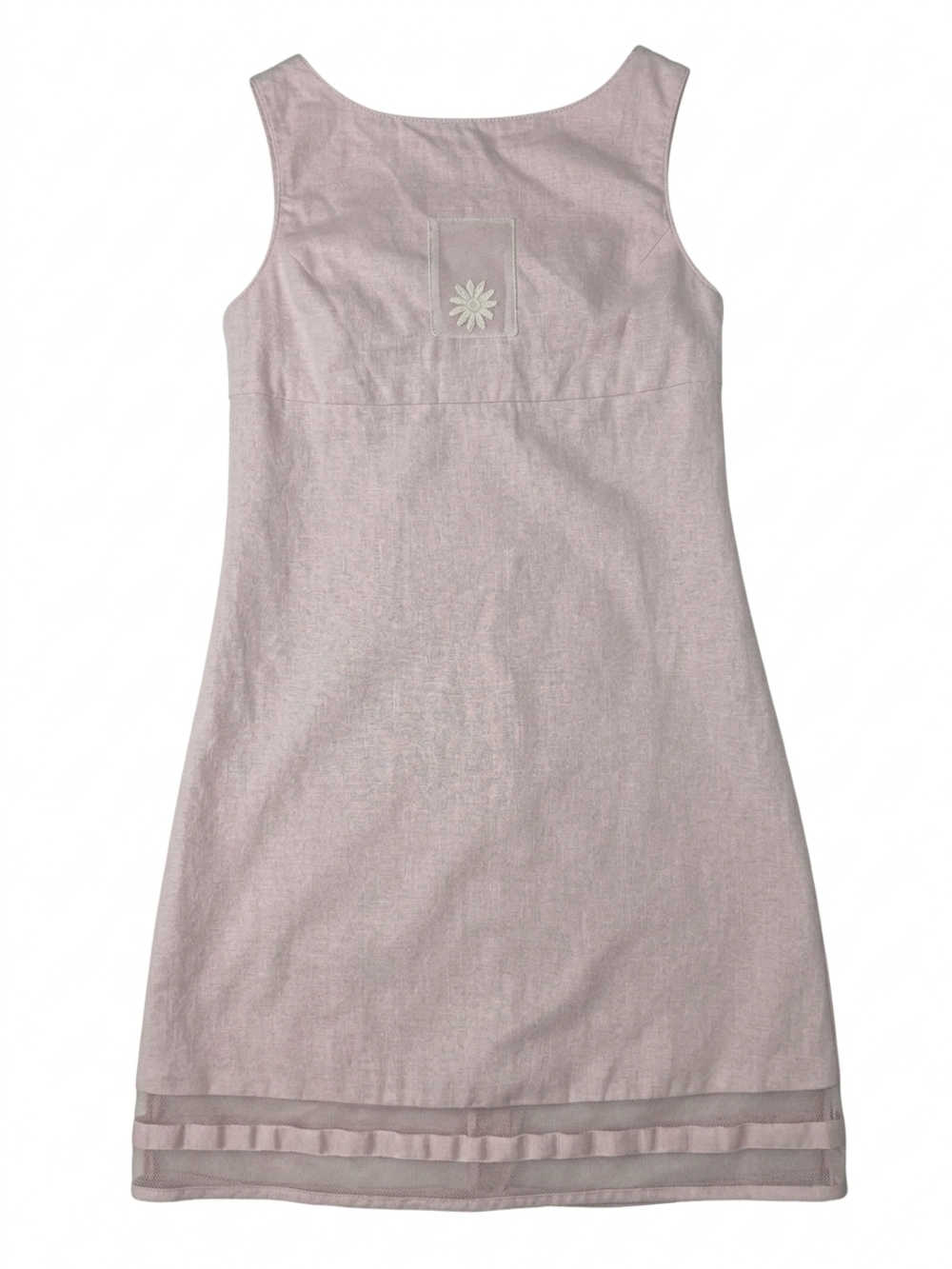 Vtg Y2K 90s Lydia Jane Pink Linen Blend Daisy Mesh Detail Dress 7/8